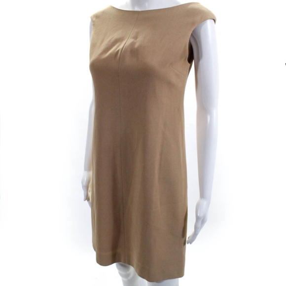 BCBGMAXAZRIA WOMENS SLEEVELESS SOLID PRINT HIGH NECK A LINE DRESS TAN SIZE 0 - Picture 3 of 7
